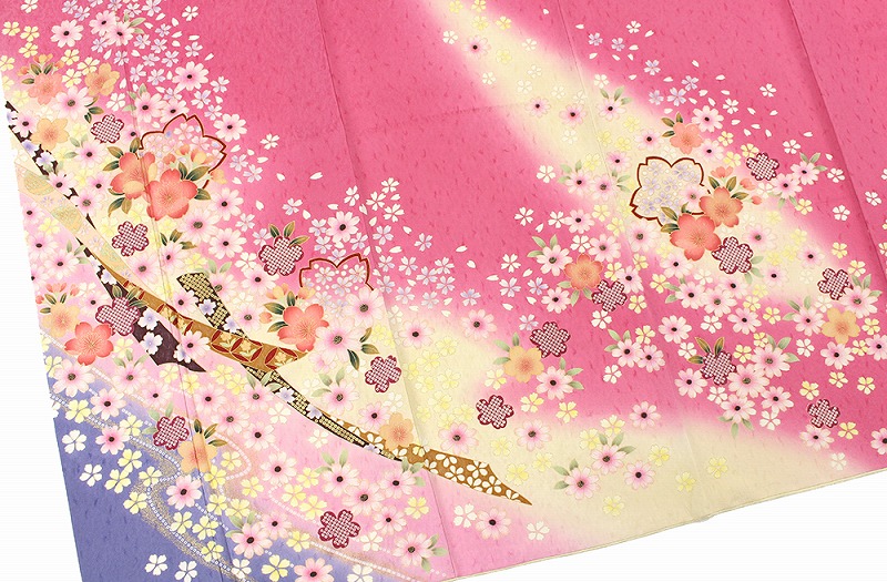 【50%OFF|えびす講セール|期間限定】【中古】 振袖 リサイクル 着物 成人式 結婚式 卒業式 舞台 販売 レディース フォーマル 正絹 ピンク 熨斗 花柄 桜 裄丈68.5cm 忠右衛門 送料無料 即日発送 中古着物 リサイクル着物