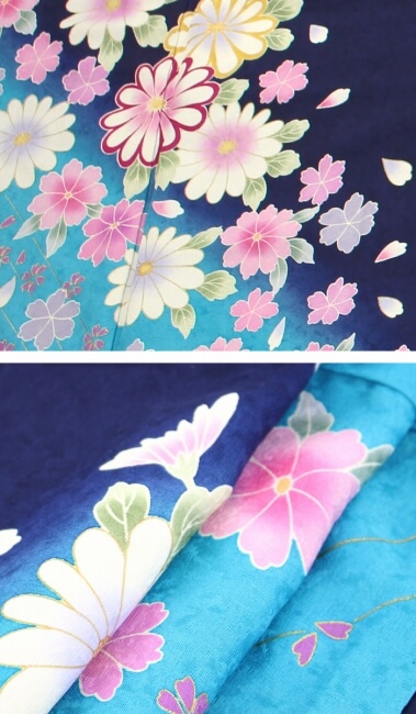 【50%OFF|えびす講セール|期間限定】【中古】 振袖 レディース フォーマル 正絹 長襦袢セット リサイクル 裄丈69.5cm 紺 水色 菊 桜 成人式 晴れ着 中古着物 リサイクル着物