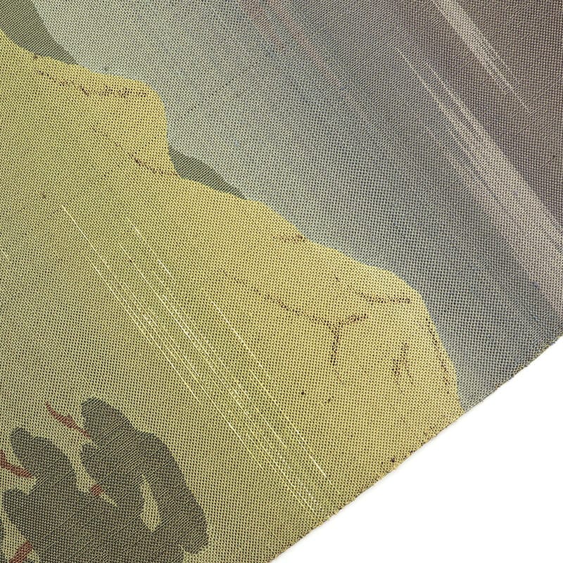 【20倍ポイント|歳末大還元祭】【中古】 おしゃれ袋帯 袋帯 ふくろ帯 リサイクル レディース 正絹 カーキ 遠山 風景柄 長さ440cm 幅31.5cm 仕立て上がり帯 リサイクル帯 送料無料 即日発送