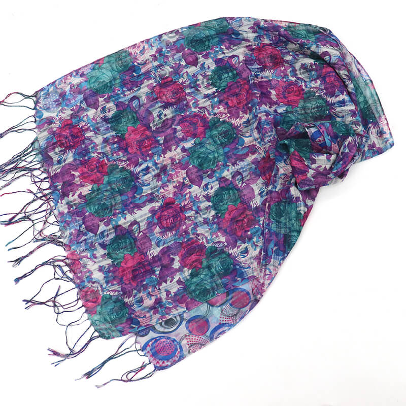 【中古】 ショール リサイクル レディース バラ柄 青 赤 緑 長さ176cm 幅50cm 和装小物 即日発送