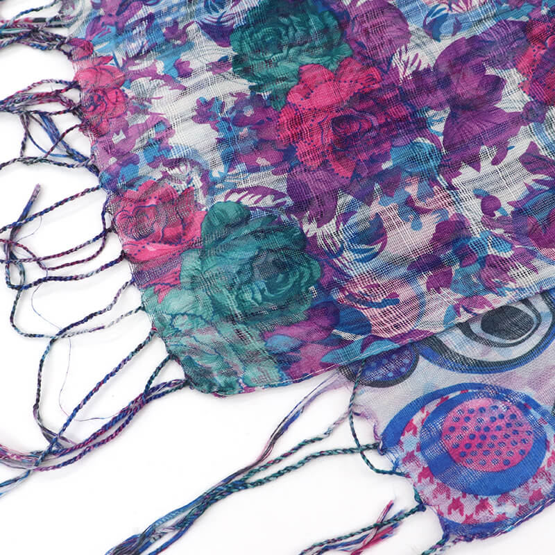 【中古】 ショール リサイクル レディース バラ柄 青 赤 緑 長さ176cm 幅50cm 和装小物 即日発送