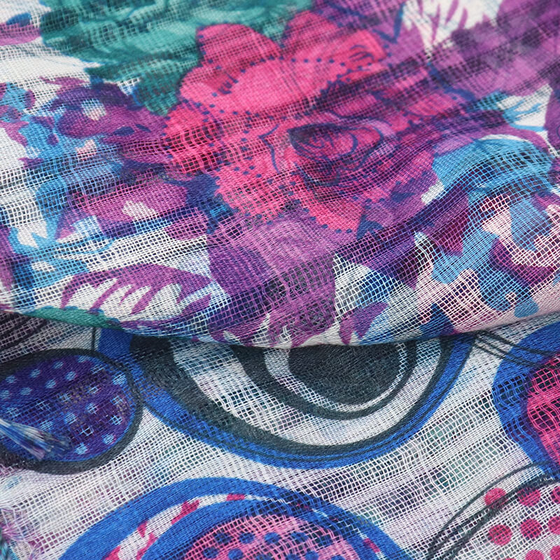 【中古】 ショール リサイクル レディース バラ柄 青 赤 緑 長さ176cm 幅50cm 和装小物 即日発送