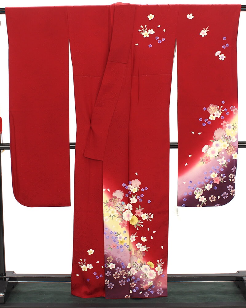 【50%OFF|えびす講セール|期間限定】【中古】 振袖 成人式 単品 リサイクル レディース 正絹 レッド 身丈167cm 裄丈68.5cm 仕立て上がり着物 フォーマル リサイクル着物 送料無料 即日発送