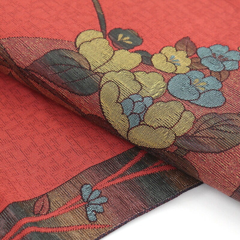【50%OFF|えびす講セール|期間限定】【中古】 名古屋帯 なごや帯 八寸名古屋帯 リサイクル レディース 正絹 赤茶 花柄 長さ356cm 幅31cm 仕立て上がり帯 リサイクル帯 即日発送