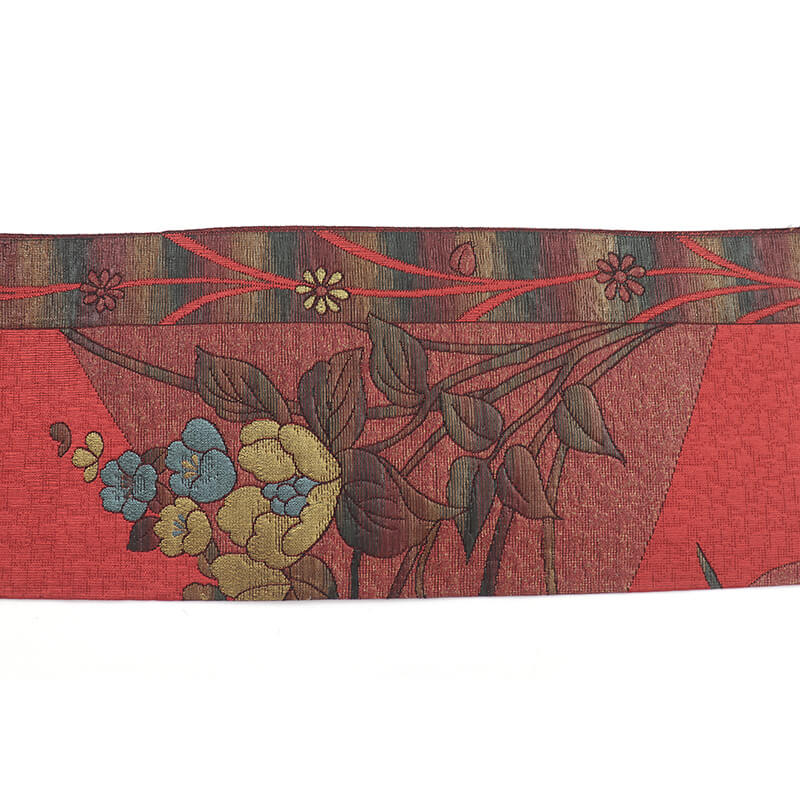 【50%OFF|えびす講セール|期間限定】【中古】 名古屋帯 なごや帯 八寸名古屋帯 リサイクル レディース 正絹 赤茶 花柄 長さ356cm 幅31cm 仕立て上がり帯 リサイクル帯 即日発送