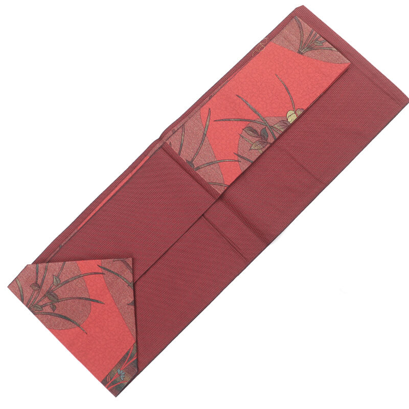 【50%OFF|えびす講セール|期間限定】【中古】 名古屋帯 なごや帯 八寸名古屋帯 リサイクル レディース 正絹 赤茶 花柄 長さ356cm 幅31cm 仕立て上がり帯 リサイクル帯 即日発送