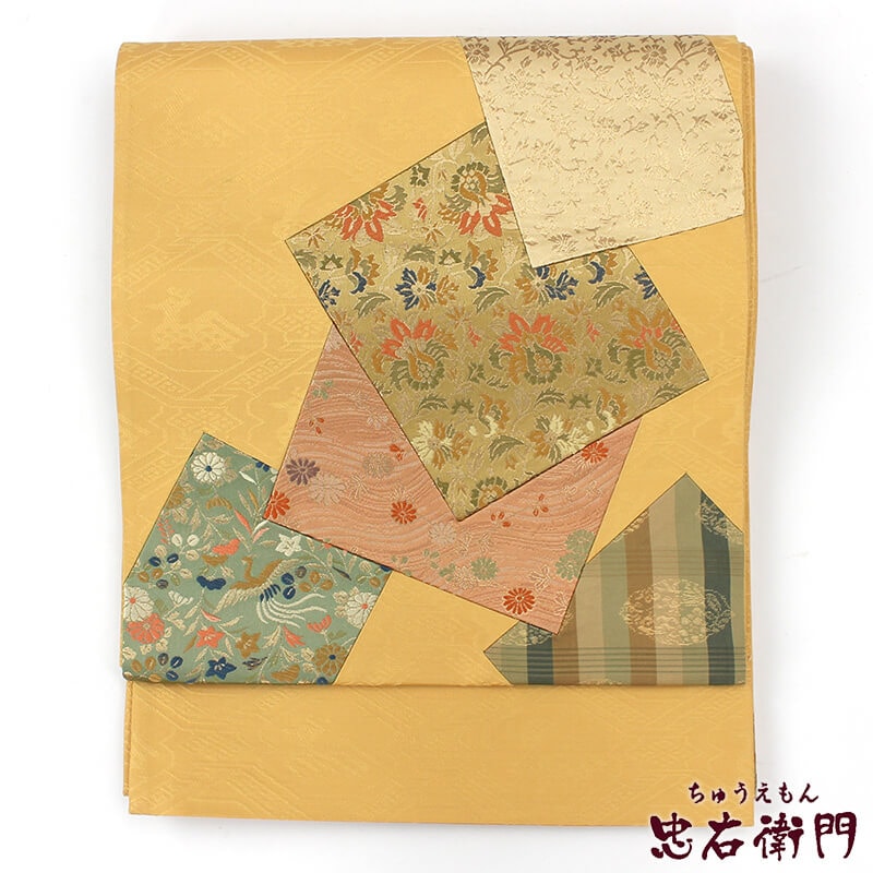 中古】 袋帯 リサイクル レディース 正絹 金 色紙柄 切りバメ