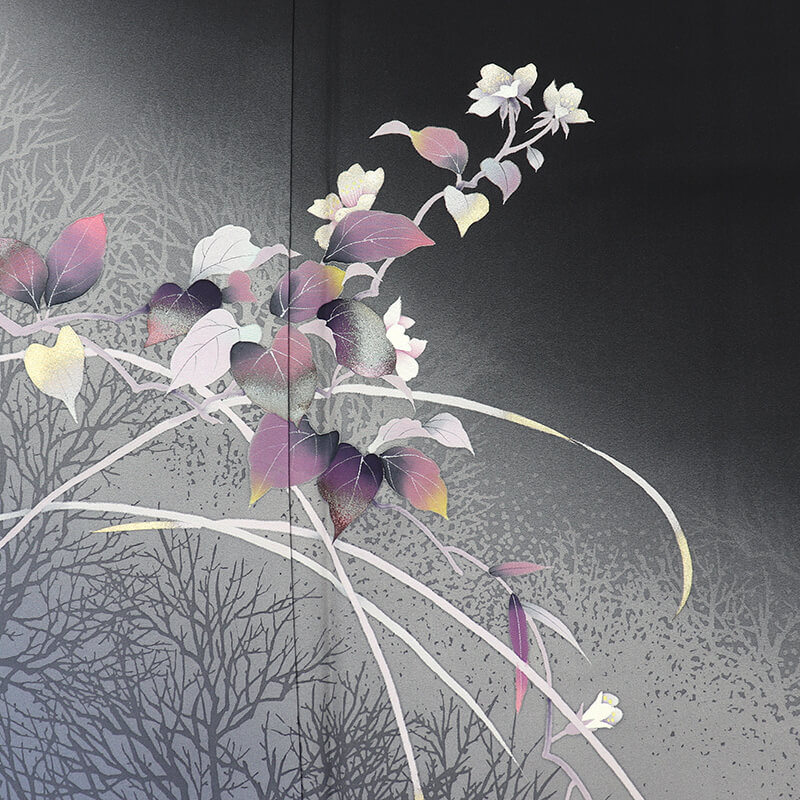 【中古】 付下げ 付け下げ レディース 正絹 黒 花 モダン 身丈160cm 裄丈67.5cm 仕立て上がり着物 パーティ 観劇 リサイクル着物 リサイクル