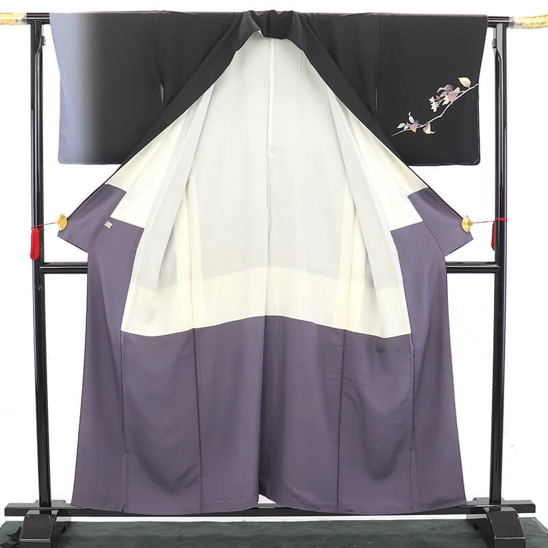 【中古】 付下げ 付け下げ レディース 正絹 黒 花 モダン 身丈160cm 裄丈67.5cm 仕立て上がり着物 パーティ 観劇 リサイクル着物 リサイクル