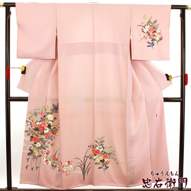 【中古】 付下げ 友禅 レディース 正絹 ピンク 花柄 身丈155.5cm 裄丈64cm 仕立て上がり着物 入学式 卒業式 結婚式 七五三 パーティ リユース着物 リサイクル着物 10時までのご注文で即日発送