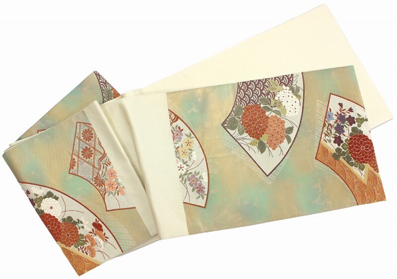 【50%OFF|えびす講セール|期間限定】【中古】 袋帯 リサイクル 正絹 仕立上がり 礼装 フォーマル レディース ゴールド グリーン 箔地 地紙文 長さ434cm あす楽対応