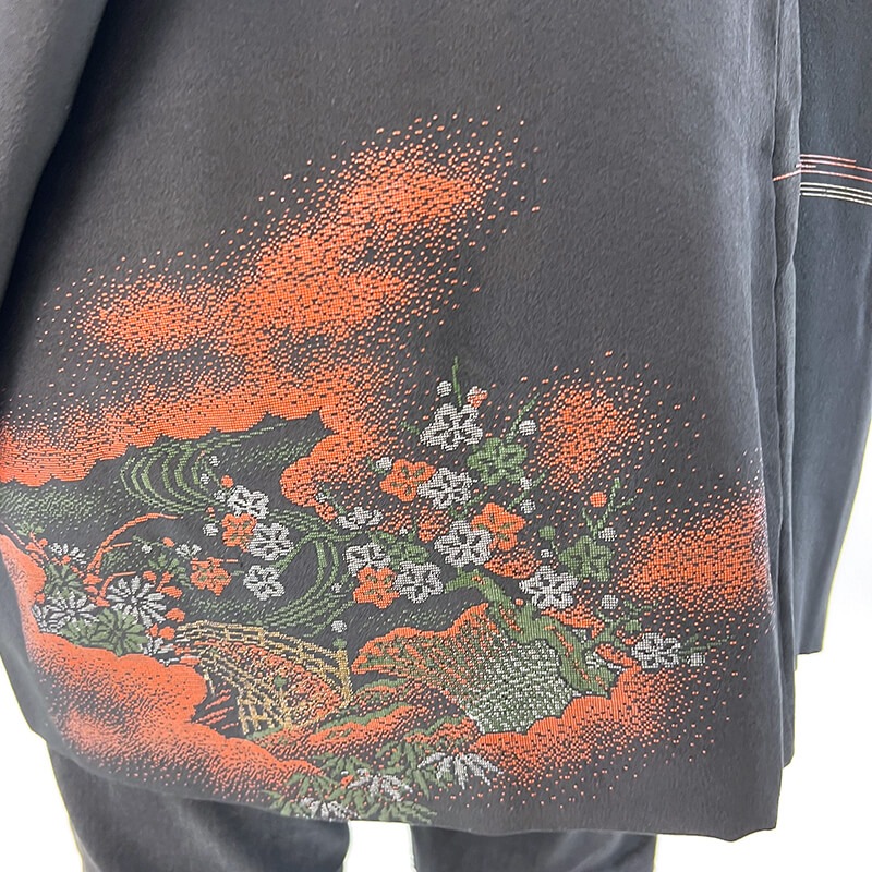 【価格見直し宣言】 リサイクル 羽織 黒羽織 レディース 正絹 黒 漆 雲取り 裄丈62cm 仕立て上がり羽織 衣装 リメイク アップサイクル向き 【中古】 即日発送