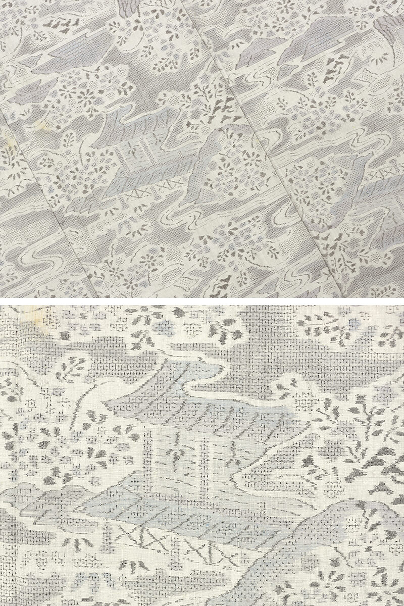 【50%OFF|えびす講セール|期間限定】【中古】 忠右衛門 本場結城紬 リサイクル カジュアル 着物 正絹 レディース 袷 人間国宝 田中林次 グレー 風景 裄丈64cm 送料無料 あす楽対応