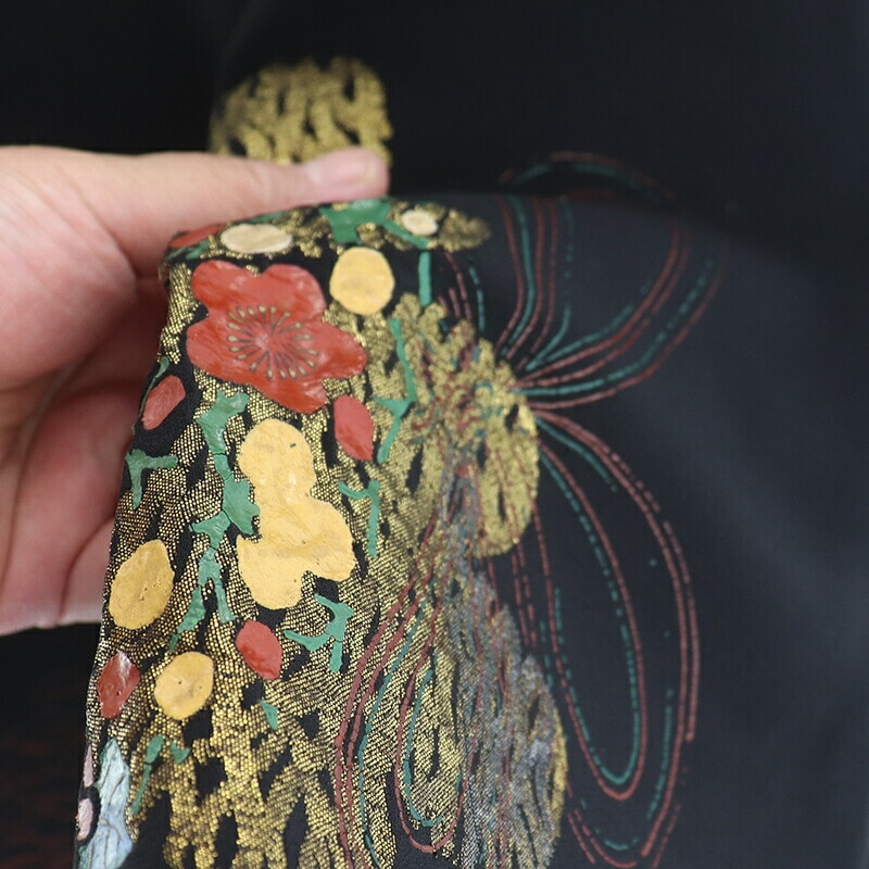 新品　黒縮緬花織り　道行コート 身丈93cm 新品 黒縮緬花織り 道行コート 身丈93cm hanamizuki