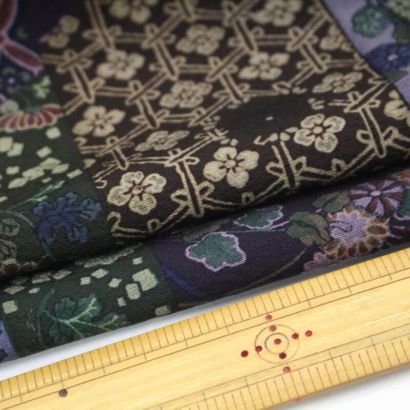 【20倍ポイント|歳末大還元祭】【中古】 小紋 レディース 正絹 パープル グリーン おしゃれ 身丈160cm 裄丈65.5cm 仕立て上がり着物 カジュアル リユース着物 リサイクル着物 10時までのご注文で即日発送