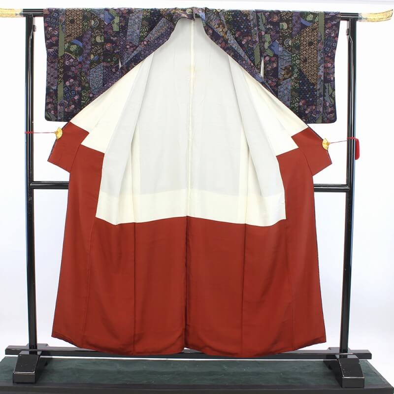 【20倍ポイント|歳末大還元祭】【中古】 小紋 レディース 正絹 パープル グリーン おしゃれ 身丈160cm 裄丈65.5cm 仕立て上がり着物 カジュアル リユース着物 リサイクル着物 10時までのご注文で即日発送