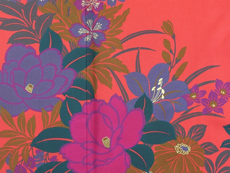 【50%OFF|えびす講セール|期間限定】【中古】 【販売】 振袖 中古 リサイクル 正絹 レディース 成人式 レッド 身丈161cm 裄丈67.5cm モダン柄 花柄 仕立て上がり着物 振り袖 送料無料 即日発送 中古着物 リサイクル着物