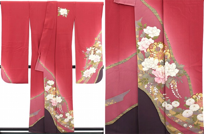 【50%OFF|えびす講セール|期間限定】【中古】 振袖 レディース フォーマル 縮緬振袖 正絹 単品 裄丈65cm リサイクル 長襦袢セット 赤桃 ちりめん 刺繍 成人式 晴れ着 中古着物 リサイクル着物