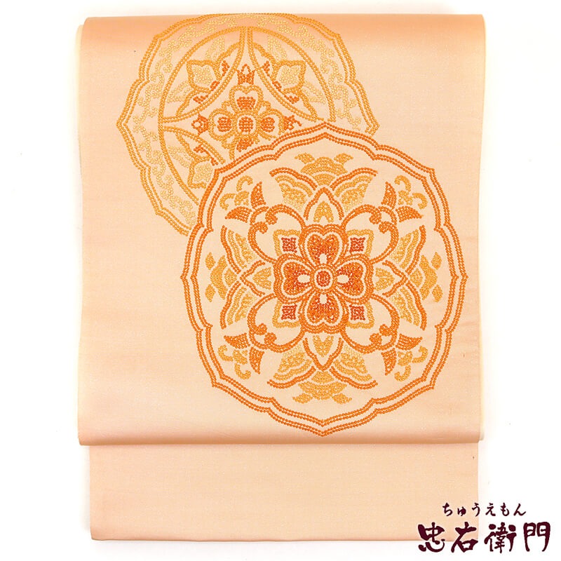 蘇州刺繍 相良刺繍 袋帯 唐花文様 金糸 銀糸 正絹 六通