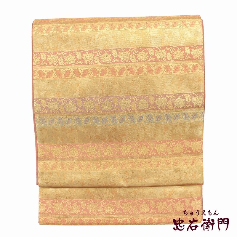 【50%OFF|えびす講セール|期間限定】【中古】 袋帯 リサイクル レディース 正絹 ピンク ゴールド 本金箔 利休裂間道 長さ427cm 幅31cm 仕立て上がり帯 フォーマル リサイクル帯 即日発送