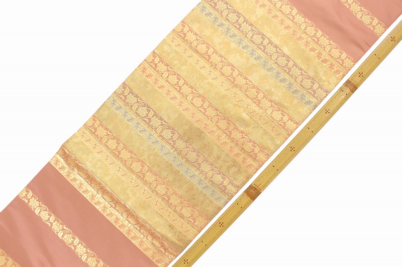 【50%OFF|えびす講セール|期間限定】【中古】 袋帯 リサイクル レディース 正絹 ピンク ゴールド 本金箔 利休裂間道 長さ427cm 幅31cm 仕立て上がり帯 フォーマル リサイクル帯 即日発送