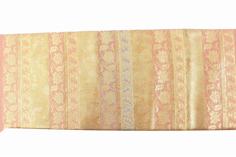【50%OFF|えびす講セール|期間限定】【中古】 袋帯 リサイクル レディース 正絹 ピンク ゴールド 本金箔 利休裂間道 長さ427cm 幅31cm 仕立て上がり帯 フォーマル リサイクル帯 即日発送