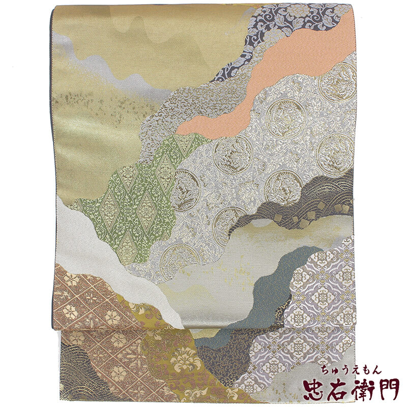 【50%OFF|えびす講セール|期間限定】【中古】 袋帯 リサイクル 正絹 仕立上がり 礼装 フォーマル レディース ゴールド シルバー 道長取り 丸文 唐草 長さ448cm 即日発送