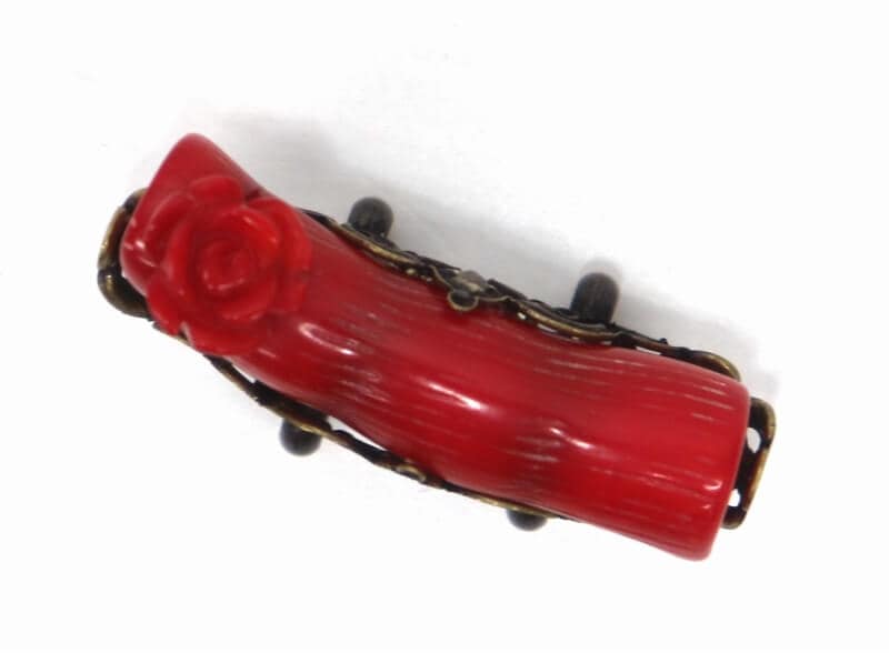 中古】 昭和レトロ 昭和アンティーク 珊瑚 帯留め レッド 真贋不明