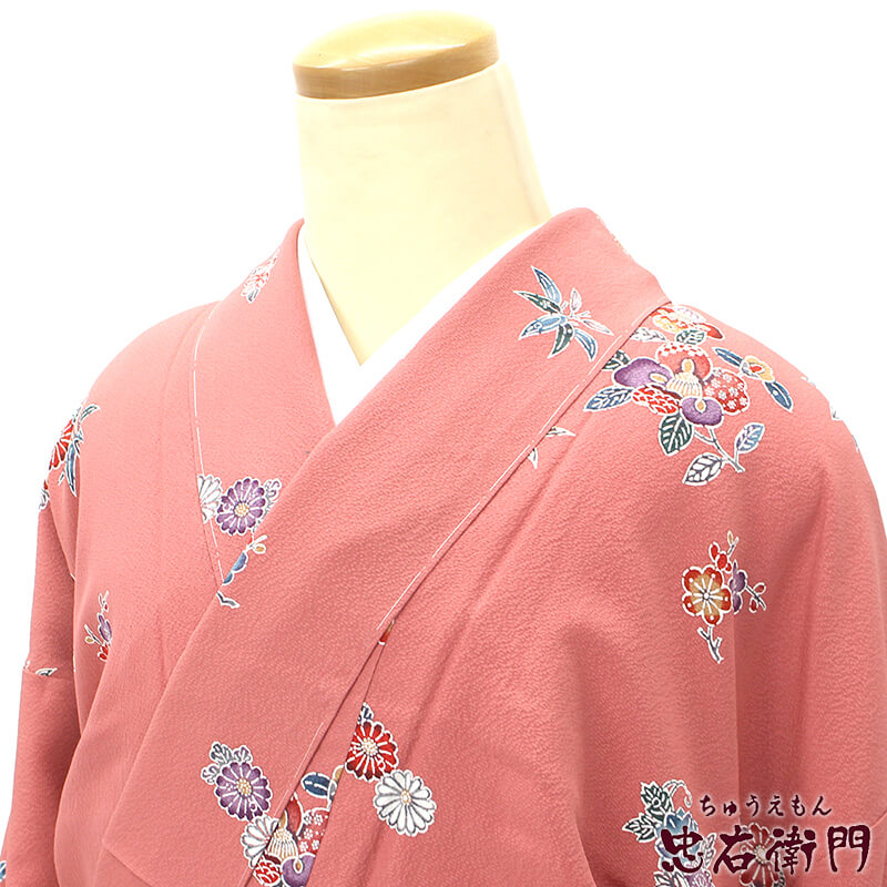 【20倍ポイント|歳末大還元祭】【中古】 小紋 リサイクル 着物 正絹 袷 仕立て上がり カジュアル レディース ピンク 花柄 裄丈65cm あす楽対応