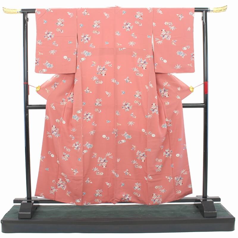 【20倍ポイント|歳末大還元祭】【中古】 小紋 リサイクル 着物 正絹 袷 仕立て上がり カジュアル レディース ピンク 花柄 裄丈65cm あす楽対応