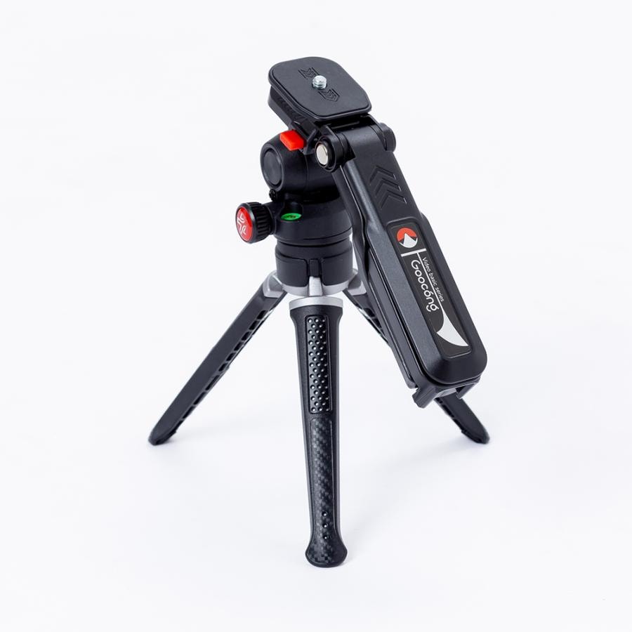 Goocong（グーコン）ローアングル対応 スマホホルダー付きビデオ雲台搭載 テーブルトップ三脚 Video Maker