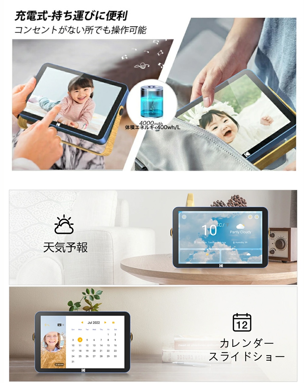 KODAK デジタルフォトフレーム Wi-Fi デジタルフォトフレーム 10.1