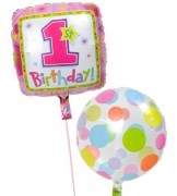 ほんわかドットのファーストバースデー【1才の誕生日のバルーン電報・女の子】|1才の誕生日を祝うバルーン電報・バルーンギフト