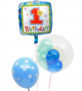 ぷちスマイルとブルードットのファーストバースデー【1才の誕生日のバルーン電報・男の子】|1才の誕生日を祝うバルーン電報・バルーンギフト