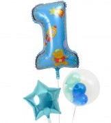 ぷちスマイルとブルースターと大きなファーストバースデー【1才の誕生日のバルーン電報・男の子】|1才の誕生日を祝うバルーン電報・バルーンギフト