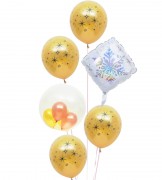 雪の結晶とゴールドスパークリング、ピンク＆ゴールドのぷちバルーン【クリスマスのバルーン電報】|クリスマスのバルーンギフト・バルーン装飾