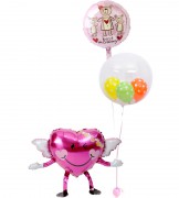 エンジェルちゃんが持つピンクのクマとオレンジ＆イエロー＆グリーンのぷちドット【母の日のバルーン電報】|母の日に贈るバルーン電報・バルーンギフト