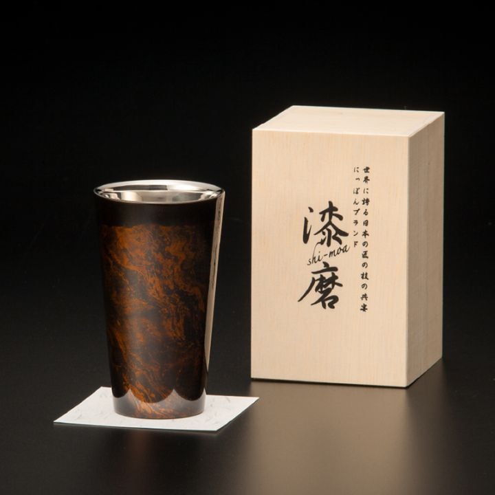 漆磨カップ 二重構造 ストレート 黒白檀