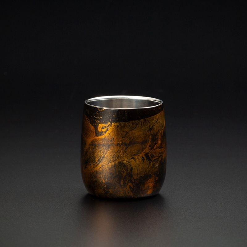 漆磨カップ 二重構造 ダルマ 黒白檀