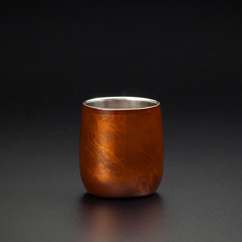 漆磨カップ　二重構造　ダルマ　赤白檀