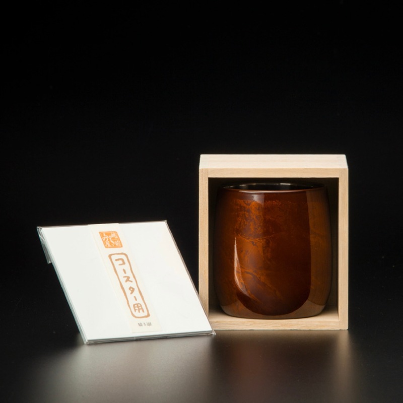 漆磨カップ　二重構造　ダルマ　赤白檀