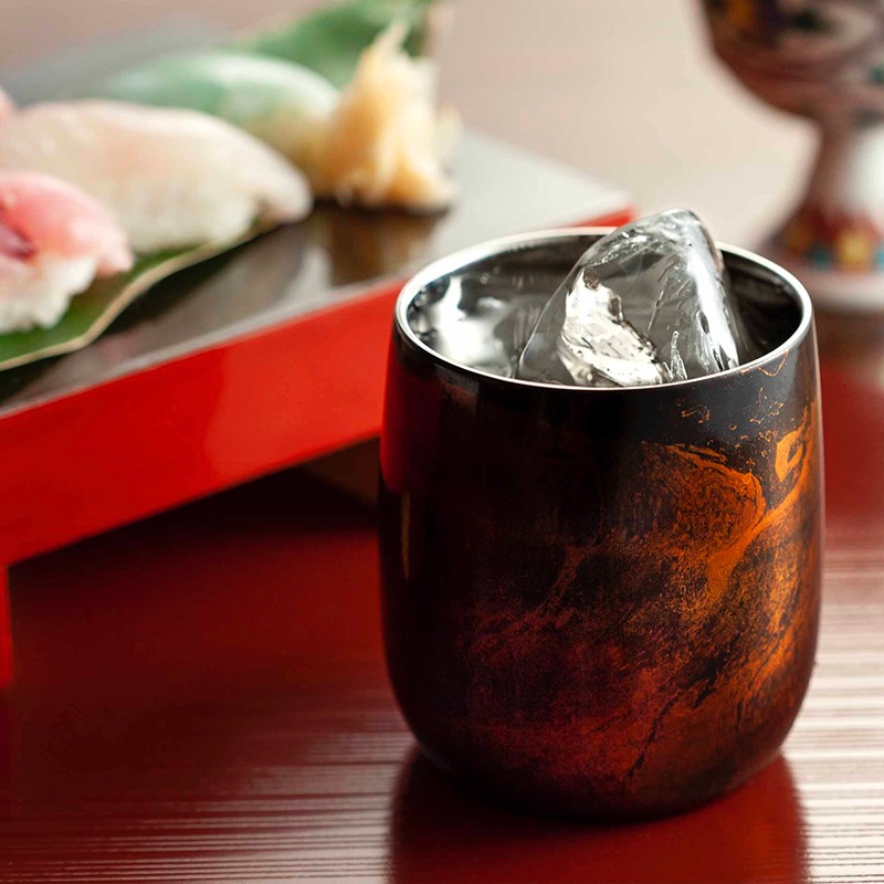 漆磨カップ　二重構造　ダルマ　赤白檀