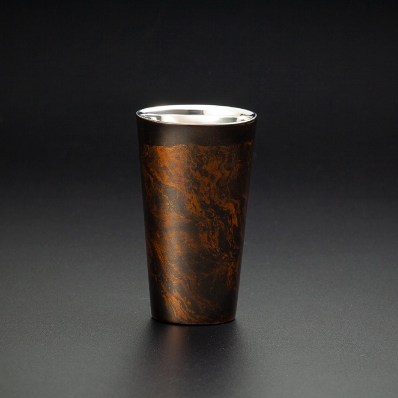 漆磨カップ　二重構造　ストレート　黒白檀