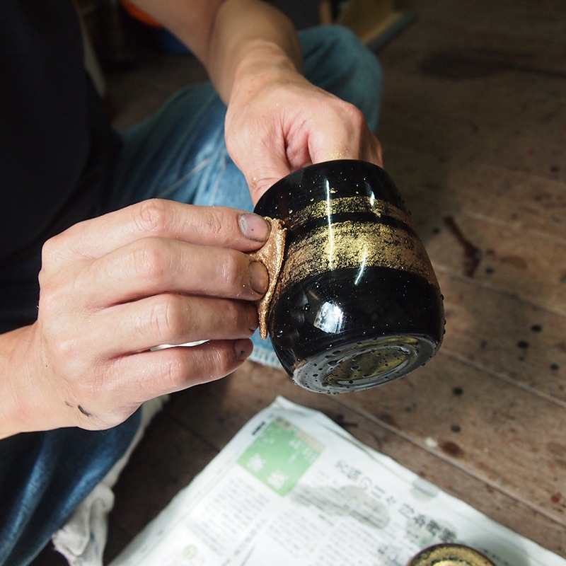 漆磨カップ 二重構造 ぐい呑 黒白檀