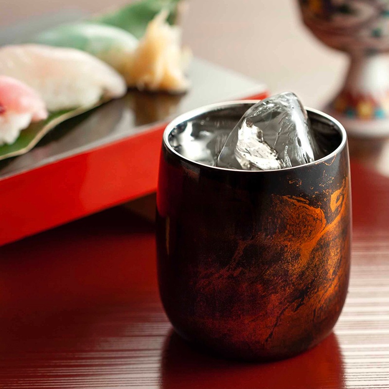 漆磨カップ　二重構造　ぐい呑　赤白檀