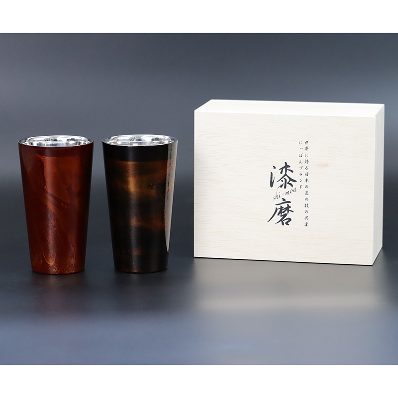 漆磨カップ　二重構造　ストレート　白檀 ペア