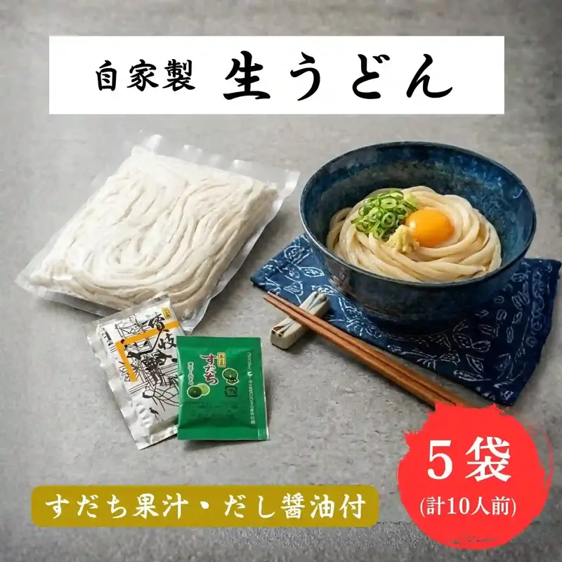 3【袋入り】【だし醤油・すだち果汁付き】自家製生うどん１０人前(2人前×５)・