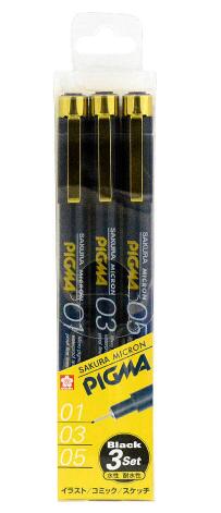 サクラクレパスピグマ3本セットコミック・スケッチに最適