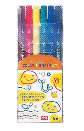サクラクレパスカラーサインペンツイン6色セット水性マーカー｜上野