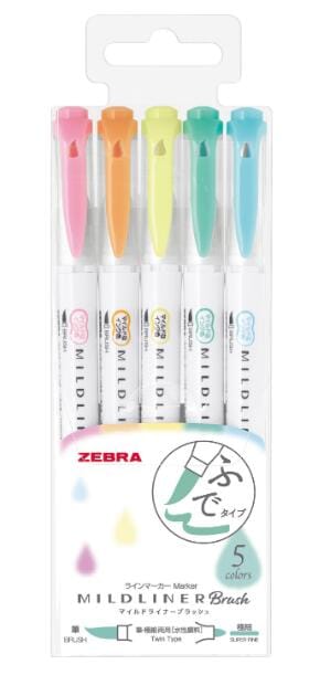 ゼブラマイルドライナーブラッシュ5色セットほんのり蛍光色ライン